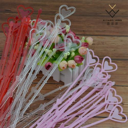 喜洋洋 桃心卡片插签花插 塑料花叉鲜花花束包装材料贺卡片杆子
